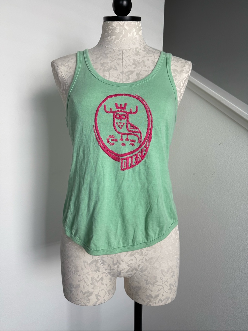 Vintage Y2K Diesel Embroidered Owl Blouse Tank Top Shirt Women’s Medium Cotton